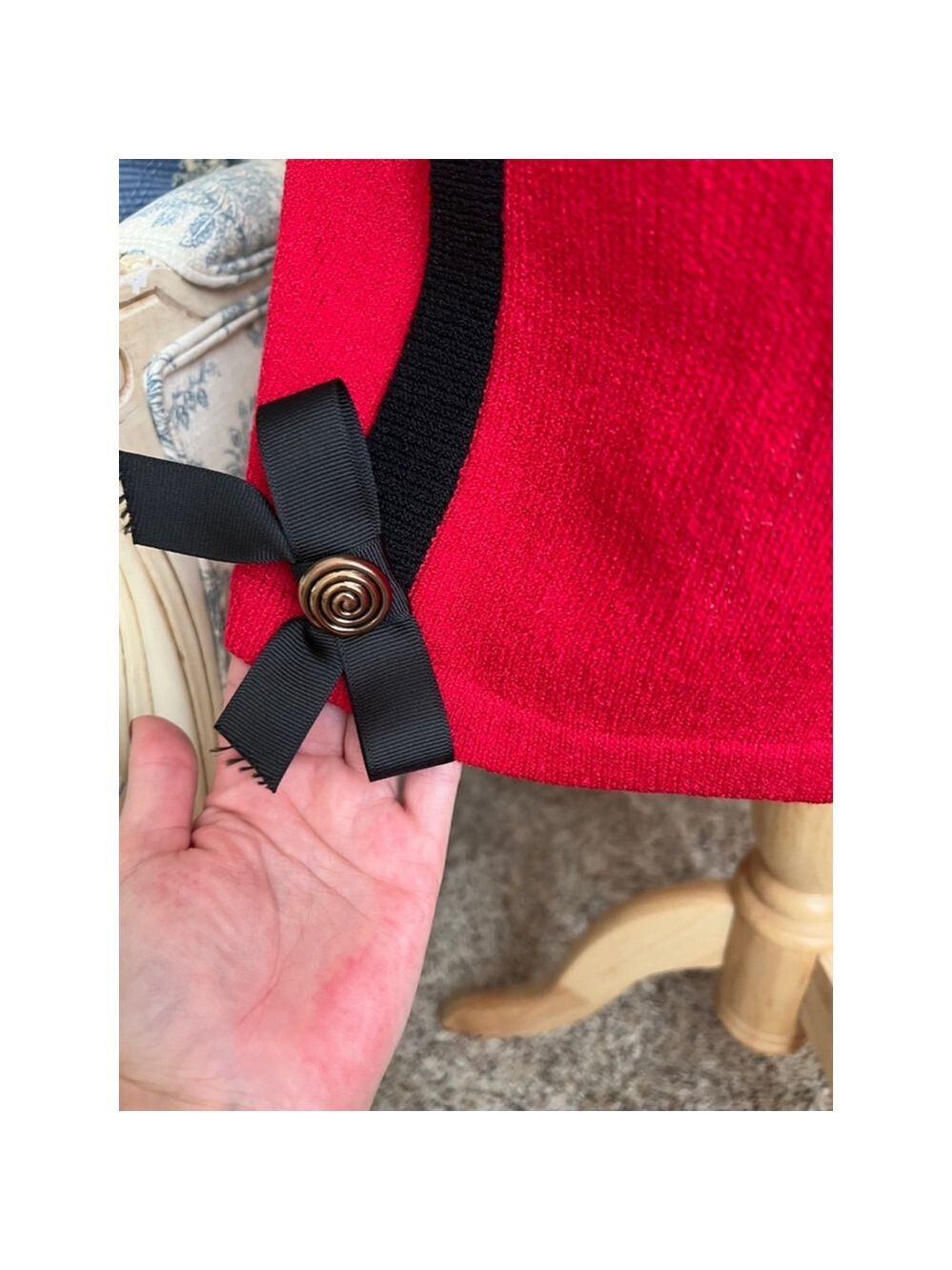NWT Women's Helen Hsu Skirt, Size S, Red Knit with Black Bows